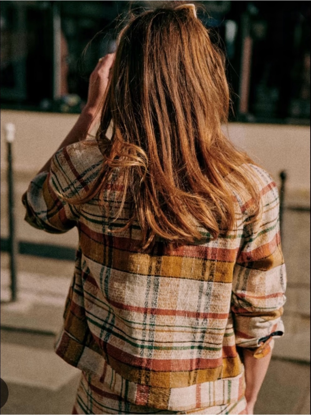🌟SOLD🌟Sezane Mike Plaid Button-Front Jacket in Mustard, Cream & Rust - Picture 2 of 7